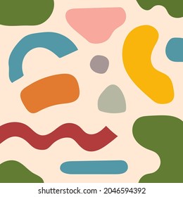 Abstract backgrounds of various modern vector doodle shapes and objects with hand drawn organic shapes, textures and graphic elements. Trendy modern contemporary design.