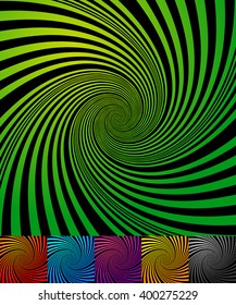 Abstract background(s) with vortex shape. Spiral effect on converging-radiating lines