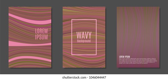 Abstract Backgrounds with Wavy Lines in Hipster Style. Trendy Covers Design for Catalog, Folder, Brochure, Poster, Magazine, Banner, Book. Covers Templates Set with Wavy Stripes Lines and Text