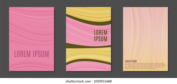 Abstract Backgrounds with Wavy Lines in Hipster Style. Trendy Covers Design for Catalog, Folder, Brochure, Poster, Magazine, Banner, Book. Covers Templates Set with Wavy Stripes Lines and Text