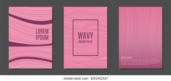 Abstract Backgrounds with Wavy Lines in Hipster Style. Trendy Covers Design for Catalog, Folder, Brochure, Poster, Magazine, Banner, Book. Covers Templates Set with Wavy Stripes Lines and Text