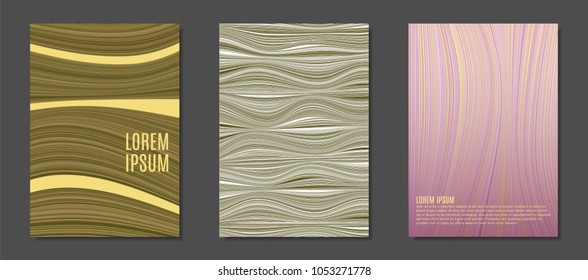 Abstract Backgrounds with Wavy Lines in Hipster Style. Trendy Covers Design for Catalog, Folder, Brochure, Poster, Magazine, Banner, Book. Covers Templates Set with Wavy Stripes Lines and Text