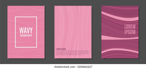 Abstract Backgrounds with Wavy Lines in Hipster Style. Trendy Covers Design for Catalog, Folder, Brochure, Poster, Magazine, Banner, Book. Covers Templates Set with Wavy Stripes Lines and Text