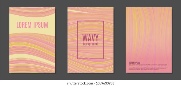Abstract Backgrounds with Wavy Lines in Hipster Style. Trendy Covers Design for Catalog, Folder, Brochure, Poster, Magazine, Banner, Book. Covers Templates Set with Wavy Stripes Lines and Text
