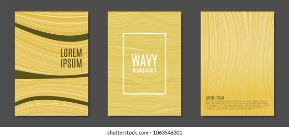 Abstract Backgrounds with Wavy Lines in Hipster Style. Trendy Covers Design for Catalog, Folder, Brochure, Poster, Magazine, Banner, Book. Covers Templates Set with Wavy Stripes Lines and Text