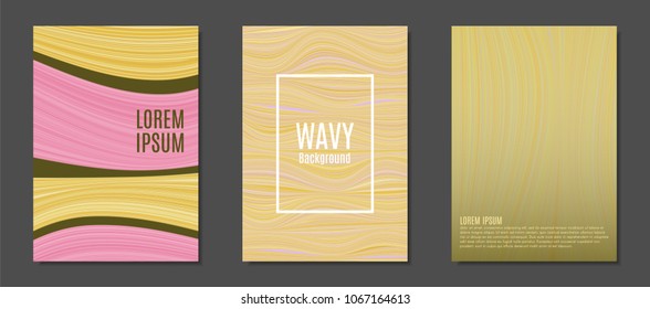 Abstract Backgrounds with Wavy Lines in Hipster Style. Trendy Covers Design for Catalog, Folder, Brochure, Poster, Magazine, Banner, Book. Covers Templates Set with Wavy Stripes Lines and Text