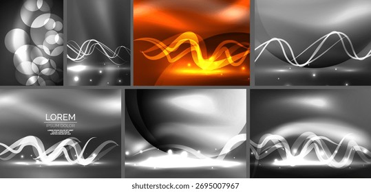 Fondos abstractos, líneas onduladas, efectos de luz, Gradientes. Elementos de diseño modernos para proyectos digitales, presentaciones.
