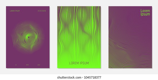 Abstract Backgrounds with Wavy Lines in Modern Style. Bright Cover Design Templates Set. Gradient Texture with Curves Stripes. Trendy Covers for Brochure, Magazine, Presentation, Musical Posters.