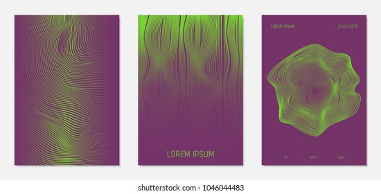 Abstract Backgrounds with Wavy Lines in Modern Style. Bright Cover Design Templates Set. Gradient Texture with Curves Stripes. Trendy Covers for Brochure, Magazine, Presentation, Musical Posters.