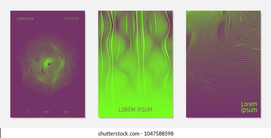 Abstract Backgrounds with Wavy Lines in Modern Style. Bright Cover Design Templates Set. Gradient Texture with Curves Stripes. Trendy Covers for Brochure, Magazine, Presentation, Musical Posters.