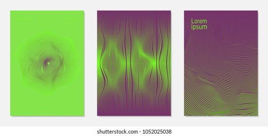 Abstract Backgrounds with Wavy Lines in Modern Style. Bright Cover Design Templates Set. Gradient Texture with Curves Stripes. Trendy Covers for Brochure, Magazine, Presentation, Musical Posters.