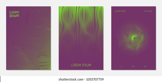 Abstract Backgrounds with Wavy Lines in Modern Style. Bright Cover Design Templates Set. Gradient Texture with Curves Stripes. Trendy Covers for Brochure, Magazine, Presentation, Musical Posters.