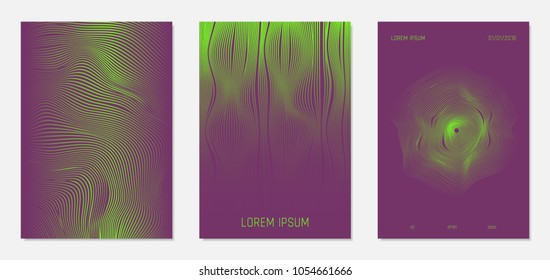 Abstract Backgrounds with Wavy Lines in Modern Style. Bright Cover Design Templates Set. Gradient Texture with Curves Stripes. Trendy Covers for Brochure, Magazine, Presentation, Musical Posters.