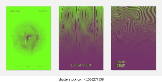 Abstract Backgrounds with Wavy Lines in Modern Style. Bright Cover Design Templates Set. Gradient Texture with Curves Stripes. Trendy Covers for Brochure, Magazine, Presentation, Musical Posters.