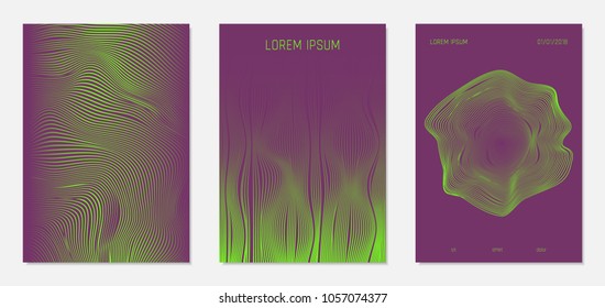 Abstract Backgrounds with Wavy Lines in Modern Style. Bright Cover Design Templates Set. Gradient Texture with Curves Stripes. Trendy Covers for Brochure, Magazine, Presentation, Musical Posters.