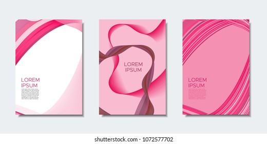 Abstract Backgrounds with Wavy Lines in Modern Style. Cover Design Templates Set with Curves Stripes and Text in Shades of Pink. Trendy Backgrounds for Brochure, Presentation, Poster, Books, Magazine.