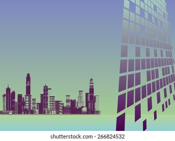 abstract background-stylize city with blue rear.squares and windows.place for text