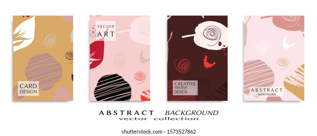 Abstract backgrouns set. Doodle, grunge texture. Minimalistic art, brush strokes style. Design for card, brochure, banner, book cover, booklet print, flyer sheet a4. Collage page, web header template.