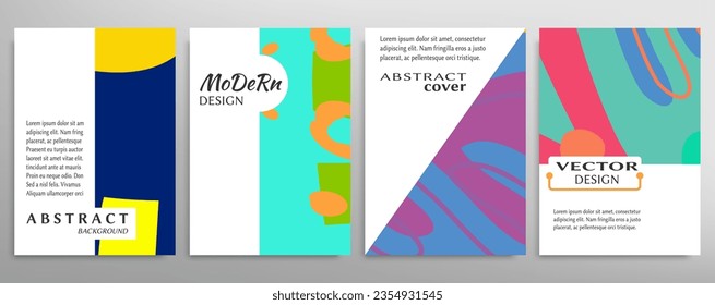 Abstract backgrouns set, doodle texture. Minimalistic art with geometric shapes. Design for card, brochure, banner idea, book cover, booklet print, flyer sheet a4. Collage page, web header template.