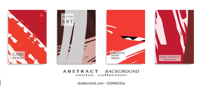 Abstract backgrouns set, grunge texture. Minimalistic art, brush strokes style. Design for card, brochure, banner idea, book cover, booklet print, flyer sheet a4. Collage page, web header template.