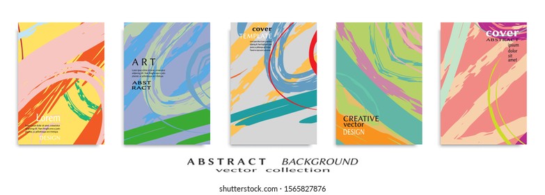 Abstract backgrouns set, grunge texture. Minimalistic art, brush strokes style. Design for card, brochure, banner idea, book cover, booklet print, flyer sheet a4. Collage page, web header template.