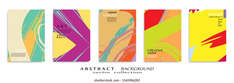 Abstract backgrouns set, grunge texture. Minimalistic art, brush strokes style. Design for card, brochure, banner idea, book cover, booklet print, flyer sheet a4. Collage page, web header template.