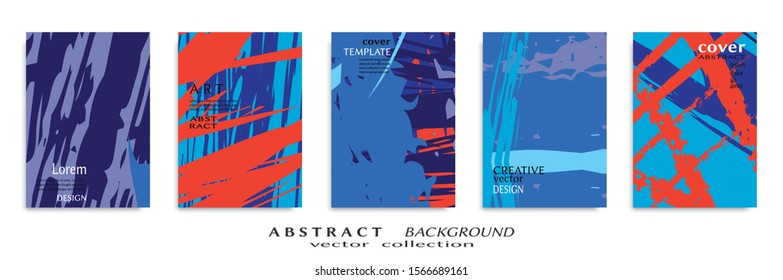 Abstract backgrouns set, grunge texture. Minimalistic art, brush strokes style. Design for card, brochure, banner idea, book cover, booklet print, flyer sheet a4. Collage page, web header template.