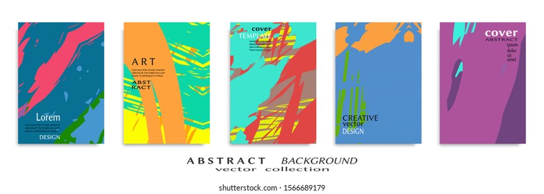 Abstract backgrouns set, grunge texture. Minimalistic art, brush strokes style. Design for card, brochure, banner idea, book cover, booklet print, flyer sheet a4. Collage page, web header template.