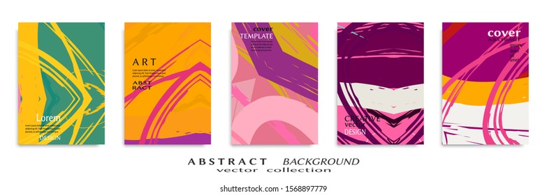 Abstract backgrouns set, grunge texture. Minimalistic art, brush strokes style. Design for card, brochure, banner idea, book cover, booklet print, flyer sheet a4. Collage page, web header template.