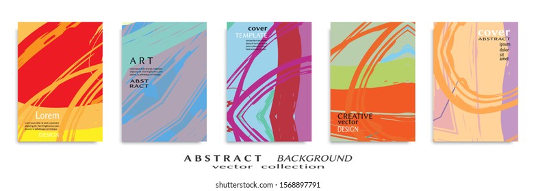 Abstract backgrouns set, grunge texture. Minimalistic art, brush strokes style. Design for card, brochure, banner idea, book cover, booklet print, flyer sheet a4. Collage page, web header template.