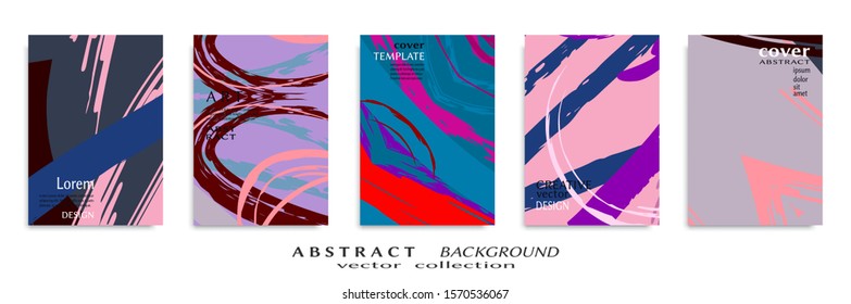 Abstract backgrouns set, grunge texture. Minimalistic art, brush strokes style. Design for card, brochure, banner idea, book cover, booklet print, flyer sheet a4. Collage page, web header template.