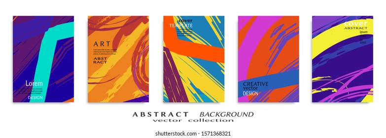 Abstract backgrouns set, grunge texture. Minimalistic art, brush strokes style. Design for card, brochure, banner idea, book cover, booklet print, flyer sheet a4. Collage page, web header template.