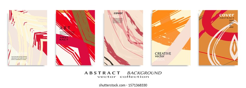 Abstract backgrouns set, grunge texture. Minimalistic art, brush strokes style. Design for card, brochure, banner idea, book cover, booklet print, flyer sheet a4. Collage page, web header template.