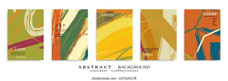 Abstract backgrouns set, grunge texture. Minimalistic art, brush strokes style. Design for card, brochure, banner idea, book cover, booklet print, flyer sheet a4. Collage page, web header template.