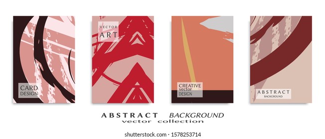 Abstract backgrouns set, grunge texture. Minimalistic art, brush strokes style. Design for card, brochure, banner idea, book cover, booklet print, flyer sheet a4. Collage page, web header template.
