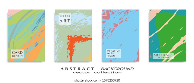Abstract backgrouns set, grunge texture. Minimalistic art, brush strokes style. Design for card, brochure, banner idea, book cover, booklet print, flyer sheet a4. Collage page, web header template.