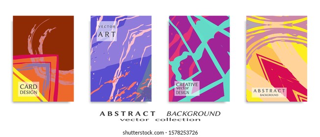 Abstract backgrouns set, grunge texture. Minimalistic art, brush strokes style. Design for card, brochure, banner idea, book cover, booklet print, flyer sheet a4. Collage page, web header template.