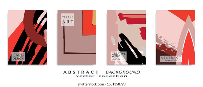 Abstract backgrouns set, grunge texture. Minimalistic art, brush strokes style. Design for card, brochure, banner idea, book cover, booklet print, flyer sheet a4. Collage page, web header template.