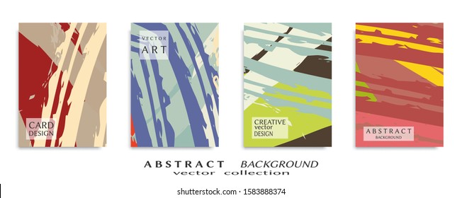 Abstract backgrouns set, grunge texture. Minimalistic art, brush strokes style. Design for card, brochure, banner idea, book cover, booklet print, flyer sheet a4. Collage page, web header template.
