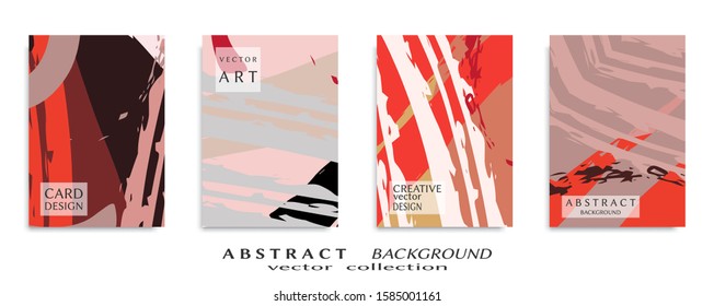 Abstract backgrouns set, grunge texture. Minimalistic art, brush strokes style. Design for card, brochure, banner idea, book cover, booklet print, flyer sheet a4. Collage page, web header template.