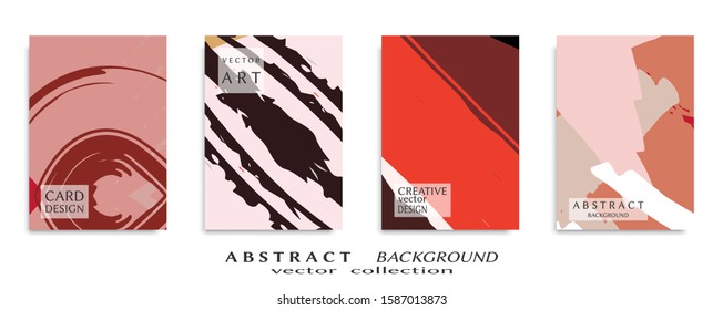 Abstract backgrouns set, grunge texture. Minimalistic art, brush strokes style. Design for card, brochure, banner idea, book cover, booklet print, flyer sheet a4. Collage page, web header template.