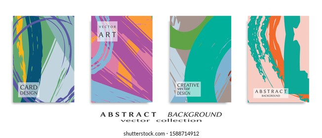 Abstract backgrouns set, grunge texture. Minimalistic art, brush strokes style. Design for card, brochure, banner idea, book cover, booklet print, flyer sheet a4. Collage page, web header template.