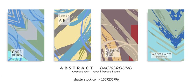 Abstract backgrouns set, grunge texture. Minimalistic art, brush strokes style. Design for card, brochure, banner idea, book cover, booklet print, flyer sheet a4. Collage page, web header template.