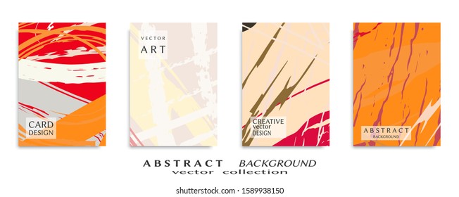 Abstract backgrouns set, grunge texture. Minimalistic art, brush strokes style. Design for card, brochure, banner idea, book cover, booklet print, flyer sheet a4. Collage page, web header template.