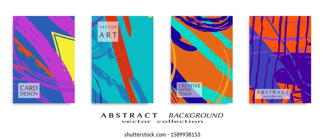 Abstract backgrouns set, grunge texture. Minimalistic art, brush strokes style. Design for card, brochure, banner idea, book cover, booklet print, flyer sheet a4. Collage page, web header template.