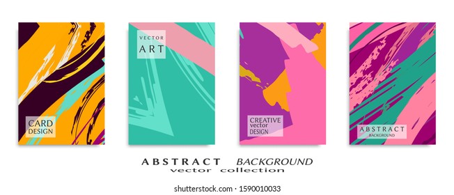 Abstract backgrouns set, grunge texture. Minimalistic art, brush strokes style. Design for card, brochure, banner idea, book cover, booklet print, flyer sheet a4. Collage page, web header template.