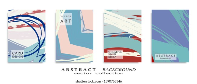 Abstract backgrouns set, grunge texture. Minimalistic art, brush strokes style. Design for card, brochure, banner idea, book cover, booklet print, flyer sheet a4. Collage page, web header template.