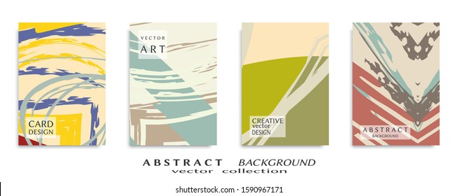 Abstract backgrouns set, grunge texture. Minimalistic art, brush strokes style. Design for card, brochure, banner idea, book cover, booklet print, flyer sheet a4. Collage page, web header template.