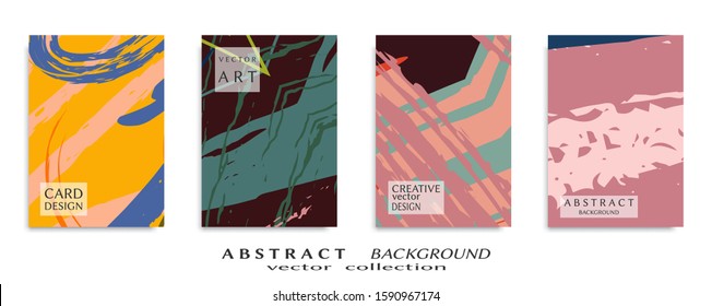 Abstract backgrouns set, grunge texture. Minimalistic art, brush strokes style. Design for card, brochure, banner idea, book cover, booklet print, flyer sheet a4. Collage page, web header template.