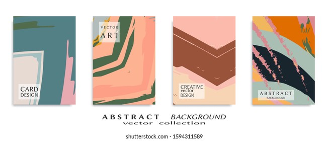 Abstract backgrouns set, grunge texture. Minimalistic art, brush strokes style. Design for card, brochure, banner idea, book cover, booklet print, flyer sheet a4. Collage page, web header template.